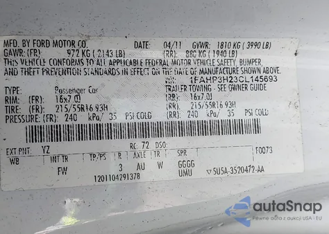 2012 Ford Focus Sel из США, поврежденный, VIN 1FAHP3H23CL145693